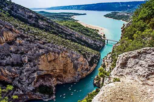 Europe, France, Var, Regional Natural Park of Verdon, Gorges du Verdon. The Grand canyon and the lake of Sainte Croix.