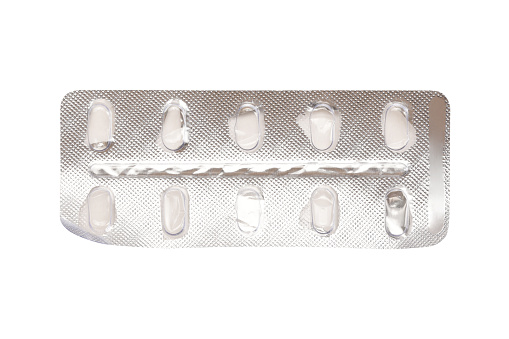 Empty blister pack pills isolated on the white background with clipping path