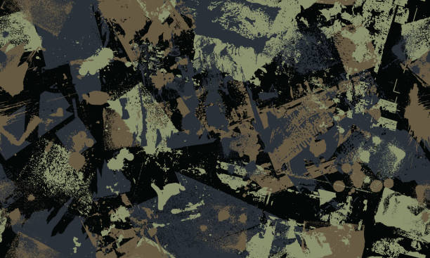 Seamless camouflaged grunge textures wallpaper background Seamless black, green and brown camouflaged abstract patterns wallpaper vector background military patterns stock illustrations