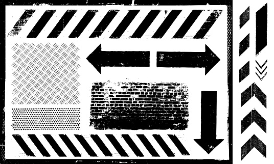 Black grunge arrows danger lines and industrial urban patterns background vector illustration