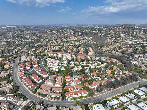 Aerial view of middle class neighborhood in Carlsbad, North County San Diego, California, USA.