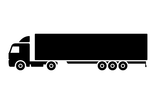 Truck tractor with semi-trailer icon. Black silhouette. Side view. Vector simple flat graphic illustration. Isolated object on a white background. Isolate.
