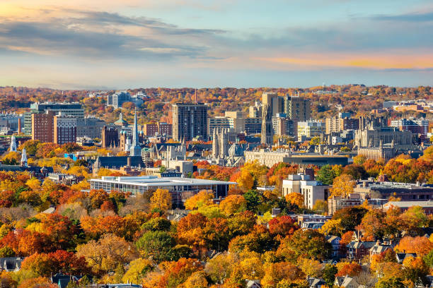 New Haven city downtown skyline cityscape of Connecticut in autumn stock photo