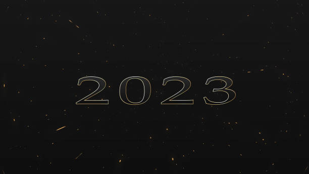 istock 2023 Happy New Year text animation in black background metallic text with a gold border 1433232852