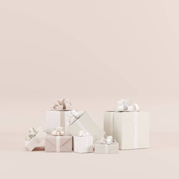 istock colorful pink gift box set on blue background for copy space. 3D render. minimal Christmas idea concept. 1433235542