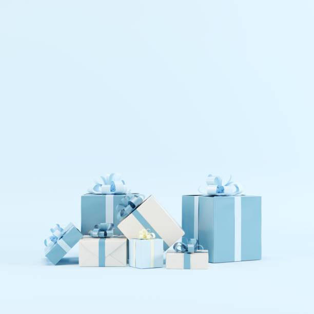 istock colorful Blue  gift box set on blue background for copy space. 3D render. minimal Christmas idea concept. 1433235556
