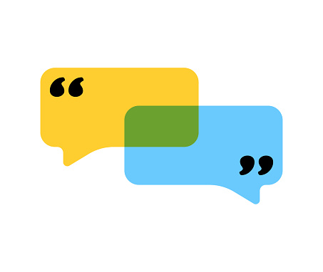 Vector illustration of a set of colorful speech or thought bubbles with quotation marks and copy space to add text or other designs. Cut out design elements on a transparent background on the vector file.