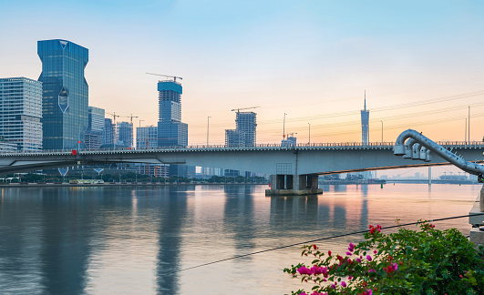 Scenery of the Skyline and Bridge of Guangzhou City, China  On February 26, 2017