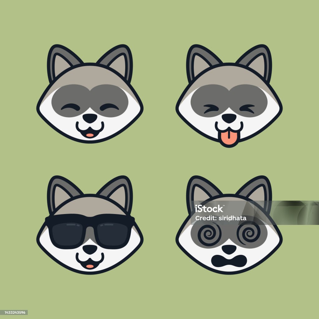 Set Of Cute Raccoon Stickers Stock Illustration - Download Image Now - Cool  Attitude, Panda - Animal, Animal - iStock