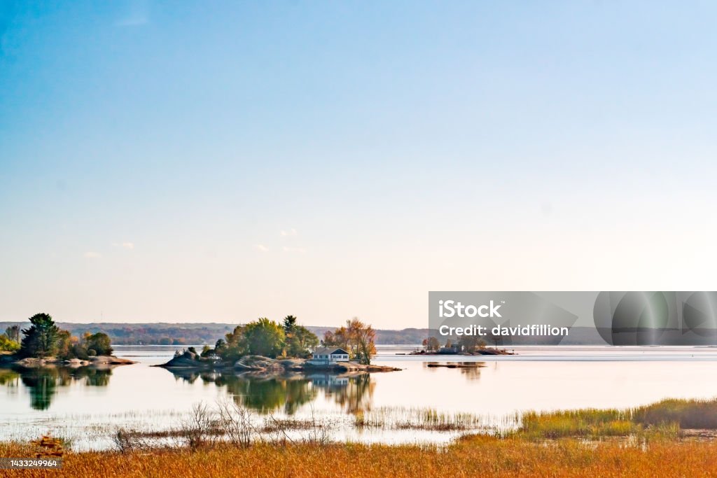 House on Sawdust Island from Highway 400 Autumn Stock Photo