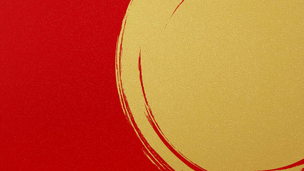 年賀状やその他の新年の画像の背景画像。金色のブラシで円が書かれた赤い背景画像。 - 正月 ストックフォトと画像