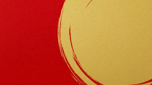 Photo of Background image for New Year's cards and other New Year's images. Red background image with a circle written with a golden brush.