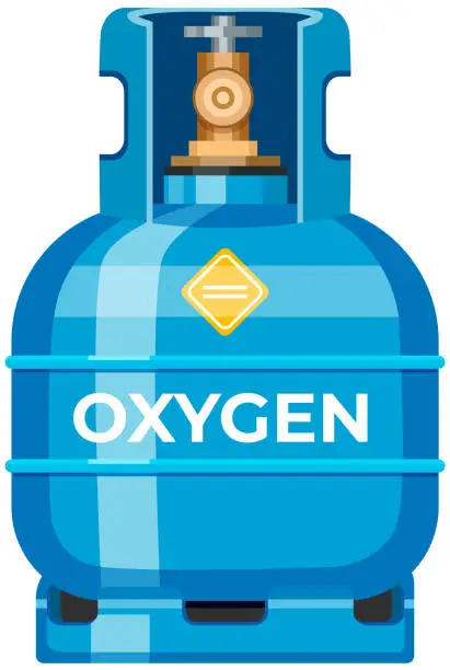 Vector illustration of Canister with oxygen, balloon with manometer. Metal tank, storage with liquefied compressed gas