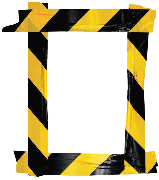 ilustraciones, imágenes clip art, dibujos animados e iconos de stock de amarillo negro advertencia de precaución cinta adhesiva marco de señal de aviso, fondo de pegatina vertical, rayas diagonales de peligro señal concepto de atención de seguridad, espacio de copia vacío en blanco, primer plano aislado grande y detallado - close up abstract backgrounds large