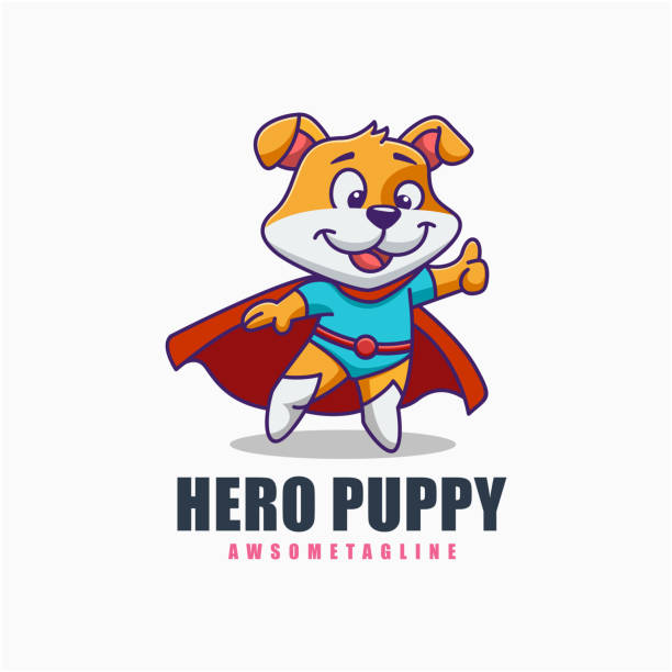 ilustrações de stock, clip art, desenhos animados e ícones de cute puppy hero character mascot design - heroes dog pets animal