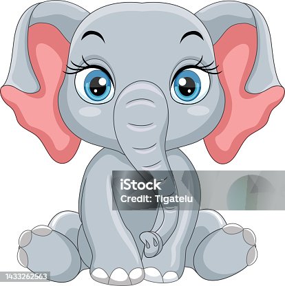istock Cartoon funny baby elephant sitting 1433262563