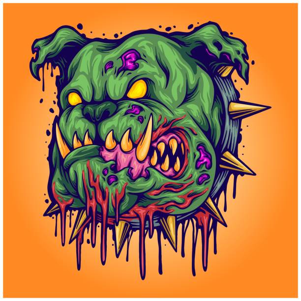 ilustrações de stock, clip art, desenhos animados e ícones de angry bulldog zombie head illustration - devil dogs