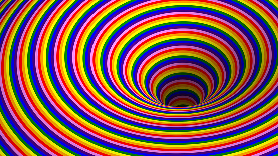 3D Surrealista rayado patrón de arco iris fondo y agujero photo