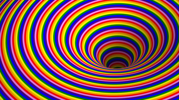 3D Surreal Striped Rainbow Pattern Background And Hole 3D Surreal Striped Rainbow Pattern Background And Hole, Optical Illusion Illustration ultra high definition television stock pictures, royalty-free photos & images