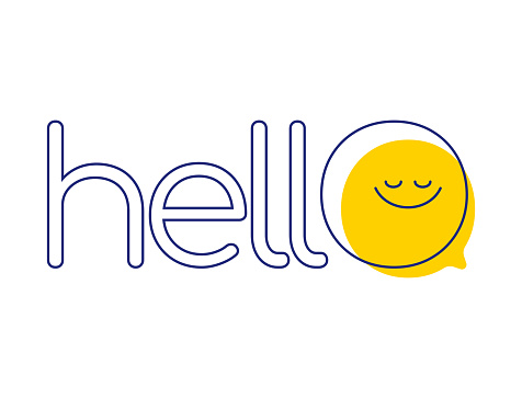 Vector illustration of the word hello with a speech or thought bubble and a smiling emoticon. Cut out design elements on a transparent background on the vector file.