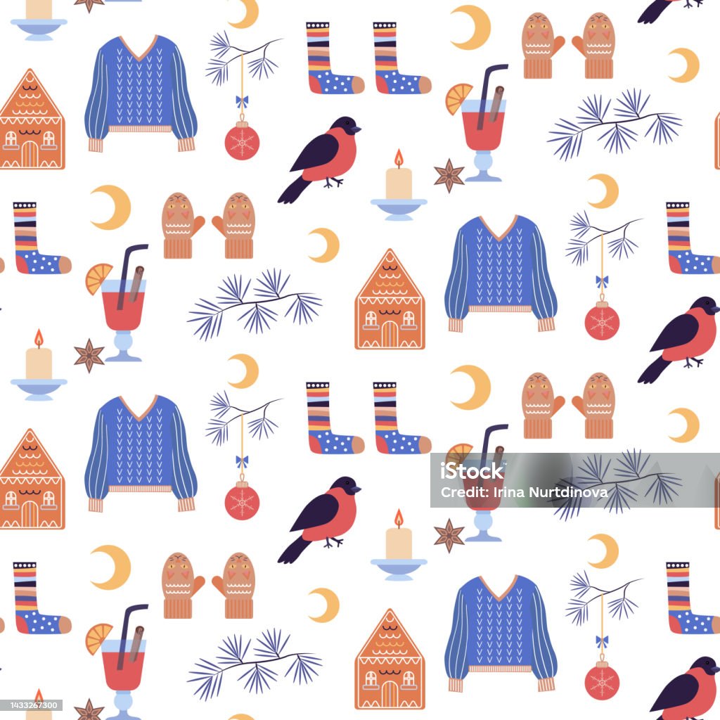 Random Winter Pattern Seamless Pattern With Winter Elements Stock Illustration - Download ...