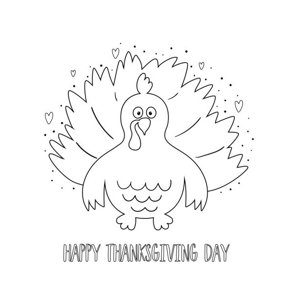 Turkey coloring page. Thanksgiving turkey coloring book. Black and white cartoon turkey. Cute vector Illustration. Easy farm bird animal contour. vector art illustration