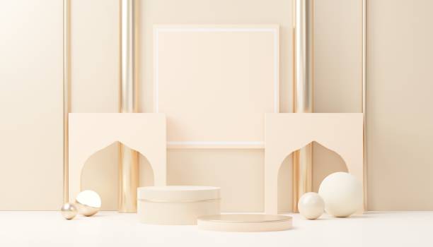 istock 3d render abstract display podium platform for  product presentation and advertising. Minimal scene backdrop with clean design. Vacant pedestal for mock up. Empty stage with pastel color for cosmetic. 1433281316
