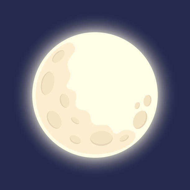 bildbanksillustrationer, clip art samt tecknat material och ikoner med the full moon shines in the blue sky. icon, cartoon style - planetmåne