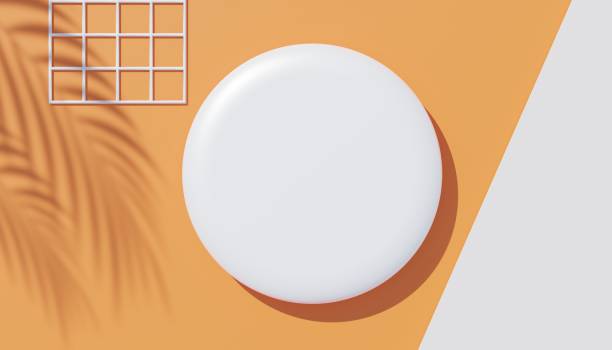 istock 3d render top view of white blank cylinder frame for mock up and display products with shadows of palm leaves, earth tone, or pastel wall background. Creative idea concept. Widow shadow. 1433282219