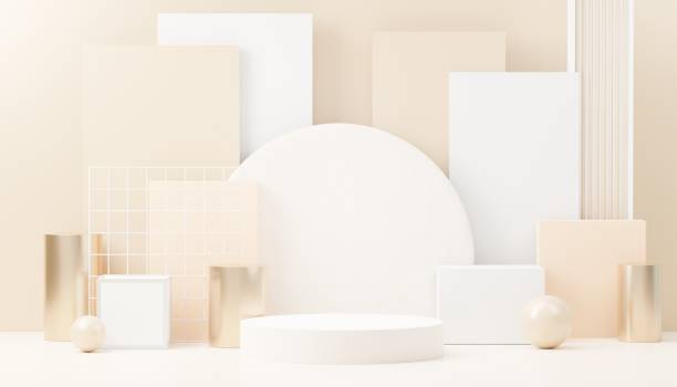 istock 3d render abstract display podium platform for  product presentation and advertising. Minimal scene backdrop with clean design. Vacant pedestal for mock up. Empty stage with pastel color for cosmetic. 1433282415