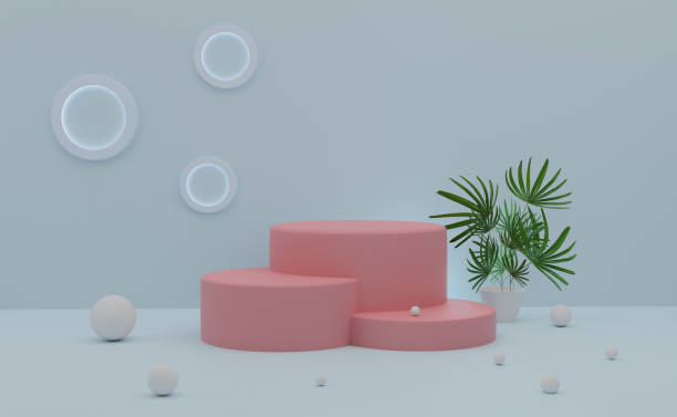 istock Podium with geometric shapes empty in gray pastel composition for modern stage display and minimalist mockup ,abstract showcase background ,Concept 3d illustration or 3d render 1433285606