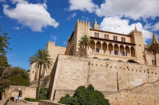 Panoramic view of Algambra palace in Granada. Famous attraction in province of Malaga, Andalusia, Spain.