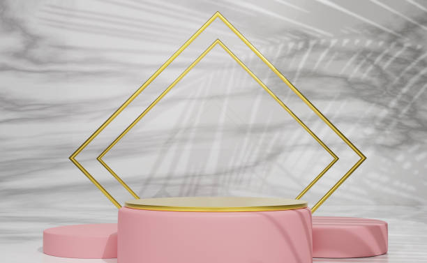istock Podium empty with geometric shapes  in marble composition for modern stage display and minimalist mockup ,abstract showcase background ,Concept 3d illustration or 3d render 1433287307