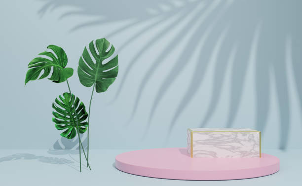 istock Podium empty with geometric shapes  in sky blue pastel composition for modern stage display and minimalist mockup ,abstract showcase background ,Concept 3d illustration or 3d render 1433287323