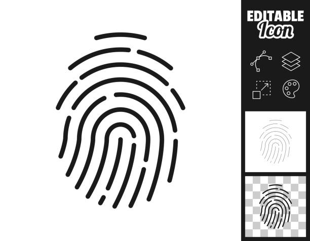 ilustraciones, imágenes clip art, dibujos animados e iconos de stock de huellas. icono para el diseño. fácilmente editable - fingerprint identity id card biometrics