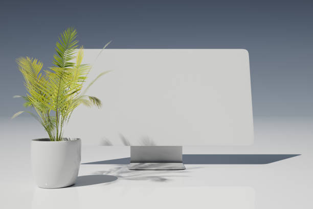 istock White monitor with plant in the pott empty mockup 3d render. 1433288811