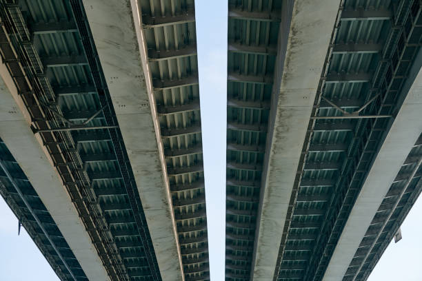 istock Concrete bridge bottom view in Rostov on Don city over river Don, concrete Voroshilovsky bridge 1433289028