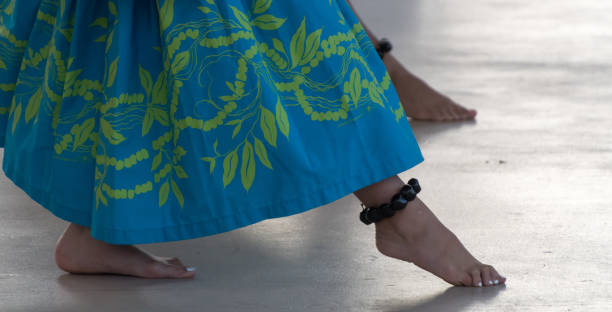Legs of hula dancers performing in Waikoloa - 4 stock photo