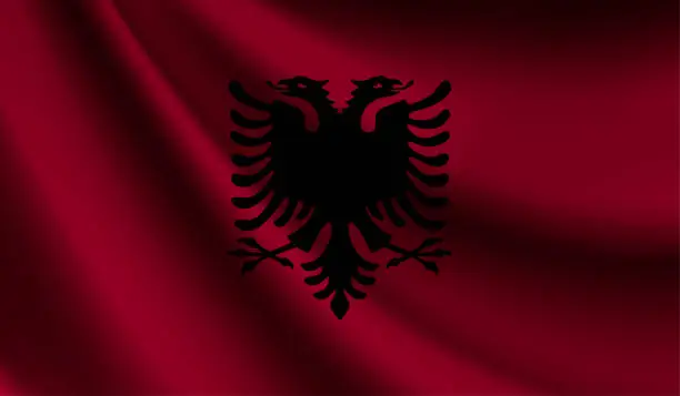 Vector illustration of Albania flag waving. Background for patriotic and national design. Vector illustration