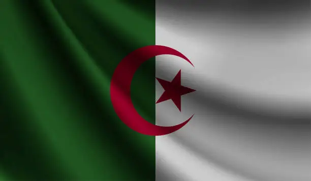 Vector illustration of Algeria flag waving. Background for patriotic and national design. Vector illustration