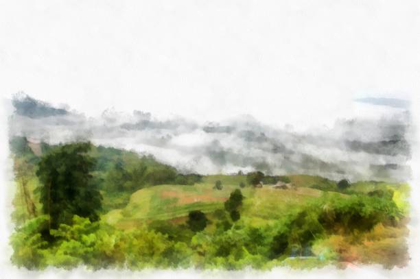 istock Mountain forest landscape and camping watercolor style illustration impressionist painting. 1433290634