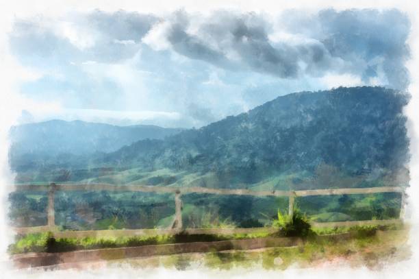 istock Mountain forest landscape and camping watercolor style illustration impressionist painting. 1433290853