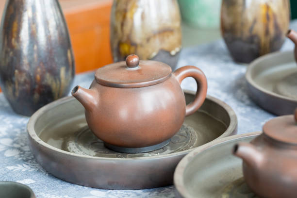 istock Chinese traditional teapot, cup, tea set covered with tea stains 1433292408