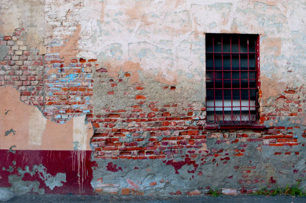 Colourful Old Brick Wall and a Window. Milan Outskirts, Italy