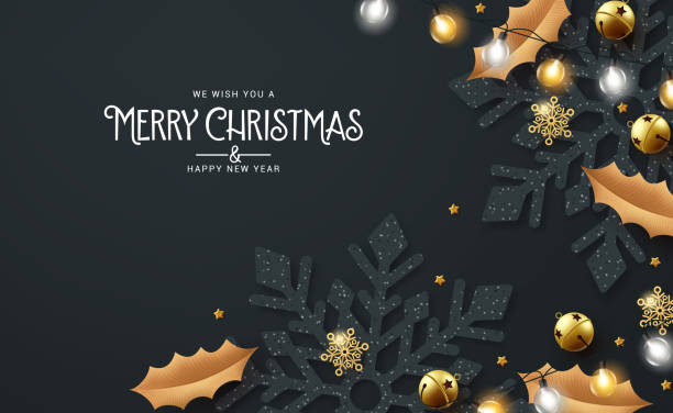 istock Merry christmas text vector design. Christmas snowflakes and xmas lights ornament for greeting card decoration 1433293579
