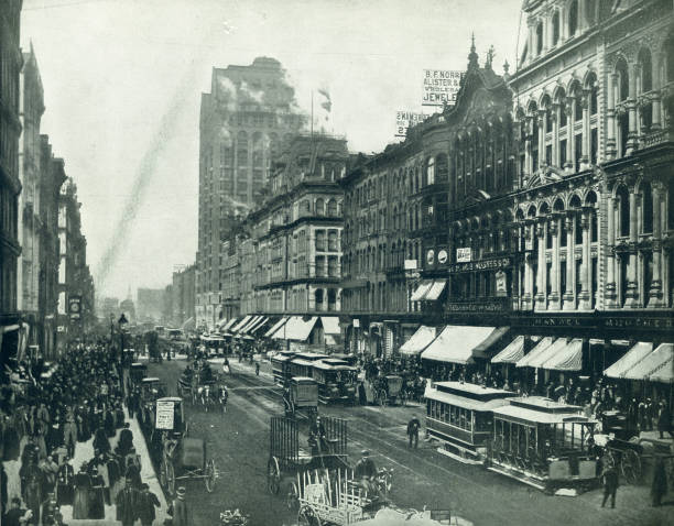 state street chicago 19th century - stad fotos stockfoto's en -beelden