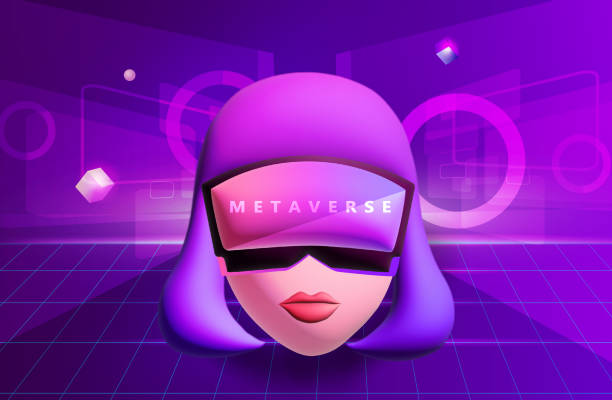istock Woman wearing virtual reality goggle glass, having 3d experience in virtual reality. Metaverse and blockchain 3D experience technology concept 1433295424