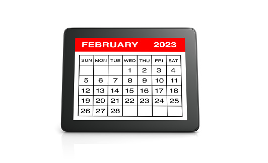 February 2023 calendar on Tablet PC