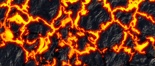 istock Realistic lava flame on black ash background. Texture of molten magma surface 1433297297