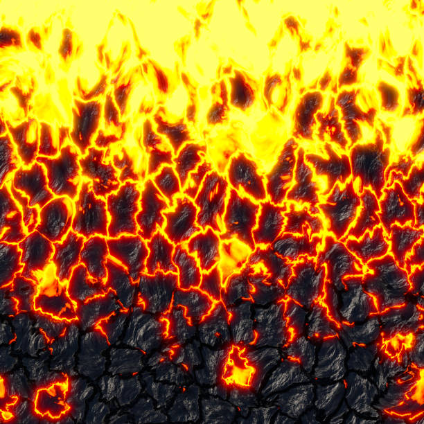 istock Realistic lava flame on black ash background. Texture of molten magma surface 1433297299